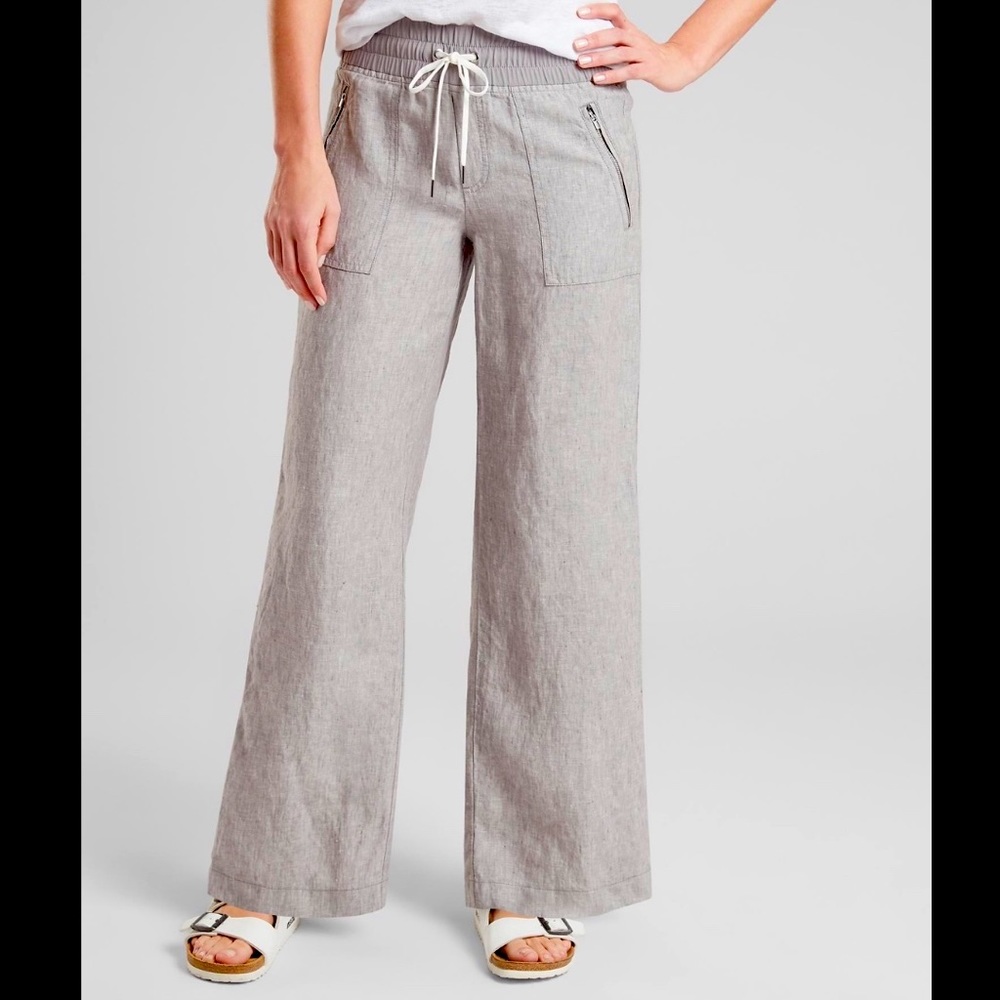 athleta grey cabo linen wide leg pant. size 00.